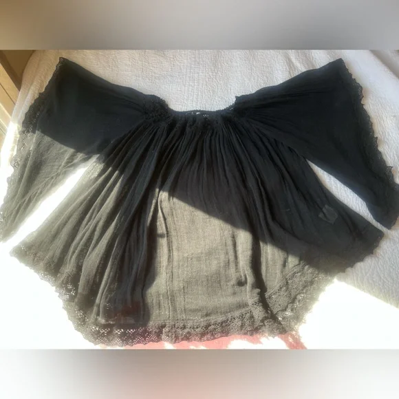 Ralph Lauren Denim & Supply Black off shoulder gauze lace Top w/ bell sleeves - Picture 4 of 16
